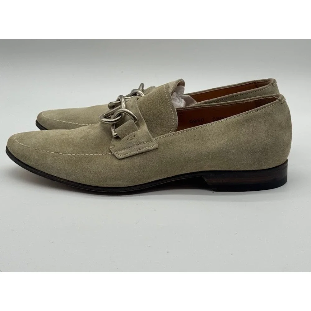 Prada Men Suede Loafers Taupe Grey Chain Detail Made in Italy 0950 5991 Size 6.5